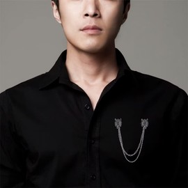 ASFKIPMF 1pc Silver Chain Men's Black tie Nails Chain Dragon Wolf Tiger Brooches Collar Pins Ginkgo Biloba Lapel Pin Brooch Pins Men Lapel Collar Pins Shirt Decoration Metal Tie Clips Brooch