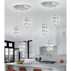 3-Lights Modern Crystal Pendant Lights for Kitchen Island LED Dimmable Glam Pendant Lighting Chandelier for Dining Room Hallway Corner Lamp Nickel