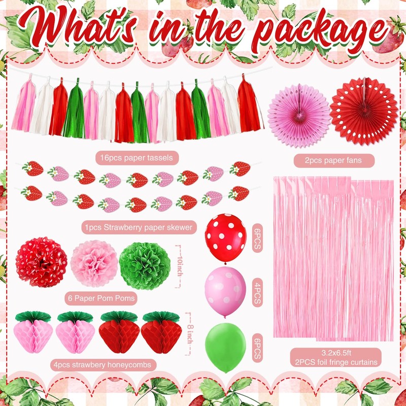 Strawberry Birthday Decorations includes Strawberry Honeycomb Balls Pink and Red