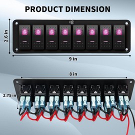 8 Gang Switch Panel 12v 24v Dc Toggle Switch Panel 5 Pin On Off Prewired Marine Switch Panel Waterproof Switch Panel for Automotive Boat Marine Truck Jeep Off-Road Bus Rv