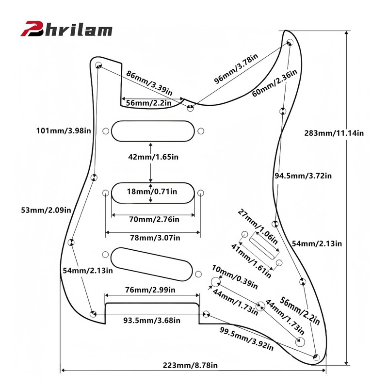 Phrilam SSS Anodized Aluminum Strat Pickguard for Fender Stratocaster, Gold