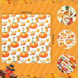 Pack of 8 Thanksgiving Fat Squares Fabric Sheets Bundles, 20" x 20", Assorted Fall Autumn Harvest Theme Patterns Include Maple Pumpkin Turkey Sunflower For Thanksgiving Party Sewing Quilting