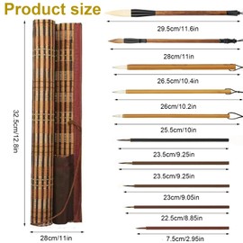 Midyrrg 10 Pcs Chinese Calligraphy Kanji Brush Set Mixed Wolf Hair Traditional Calligraphy Pens Art Painting Chinese/Japanese Sumi Writing Brush for Watercolor Drawing for Beginners(Roll Bag)