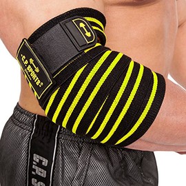 C.P. Sports Bench Press Professional Elbow Bandage 1 Pair Fitness Sports Bandage Elbow Bandage Bodybuilding Powerlifting (Black/Neon Yellow)
