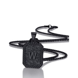 Airrty Initial Letter Pendant Necklace for Men Women Black Letter Necklace Box Chain Necklace 20 Inches Initial Necklaces for Men (W)