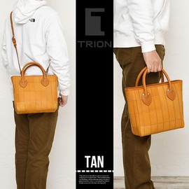 Trion DPC252S Men's Shoulder Bag, Tote Bag, 2-Way A5 Compatible, Patchwork, Zipper Closure, Removable Shoulder, tan