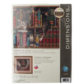 Dimensions 'Frederick the Literate' Snoozing Cat Counted Cross Stitch Kit, 14 Count Black Aida, 12" x 11"