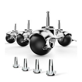 HOLKIE Casters for Furniture Legs Ball Caster Wheels Set of 4, 2 inch Locking Stem Swivel Castors for Chair, 5/16" x 1-1/2" Grip Neck Spherical Chrome Vintage Antique Wheel