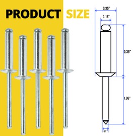 100PCS Large Flange Aluminum Pop Rivets 3/16" x 3/8" Aluminum Boat Rivets Dome Body Blind Rivet Set for Sheet Steel Duct Work Marine Long Pop Rivets with Big Head Steel Mandrel
