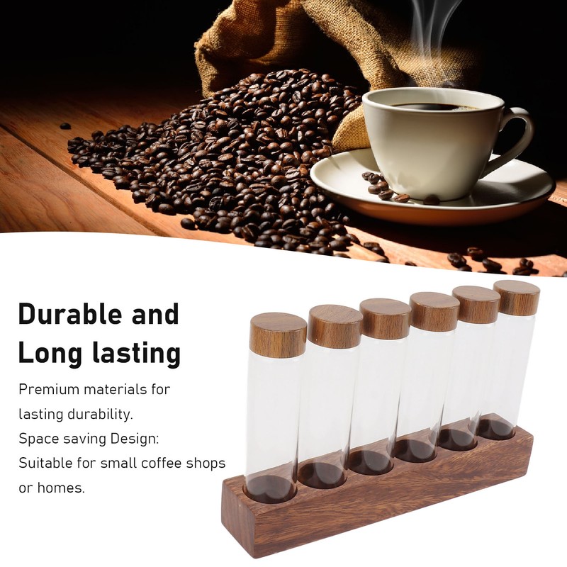 Coffee Bean Storage Tubes with Walnut Wood Stand Lid Glass