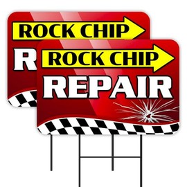 Vista Products Rock Chip Repair - Auto Glass 2 Pack Double-Sided Yard Signs 16" x 24" with Metal Stakes (Made in Texas)