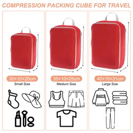 PATIKIL Compression Packing Cube for Travel, 3 Set Waterproof Nylon Luggage Organizer Bags Lightweight Compression Cube for Outdoor Suitcases Backpack, Red