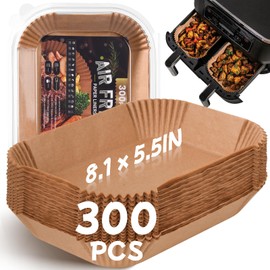 300PCS Air Fryer Liners for Ninja Dual, Non-Stick Oil Resistant Waterproof Food Grade Air Fryer Disposable Parchment Paper Liner Rectangle for Ninja DZ201, DZ401 and Other Dual Zone 2-Basket Air Fryer