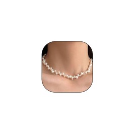 Simple Irregular Pearl Choker Necklace for Women,Small Baroque Pearls Beaded Statement Necklace for Prom Queen Party Aesthetic Jewelry Accessories (White)