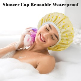 choshion Shower Cap for Women, Shower Caps Reusable Waterproof, Large Plastic Satin Lined Shower Cap for Braids Long Hair