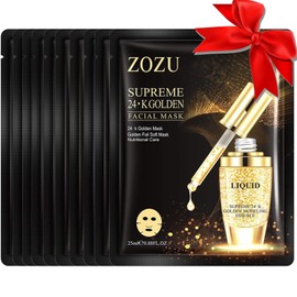 10 Packs 24K Gold Face Mask, Anti-Aging Sheet Mask with Collagen and Hyaluronic Acid