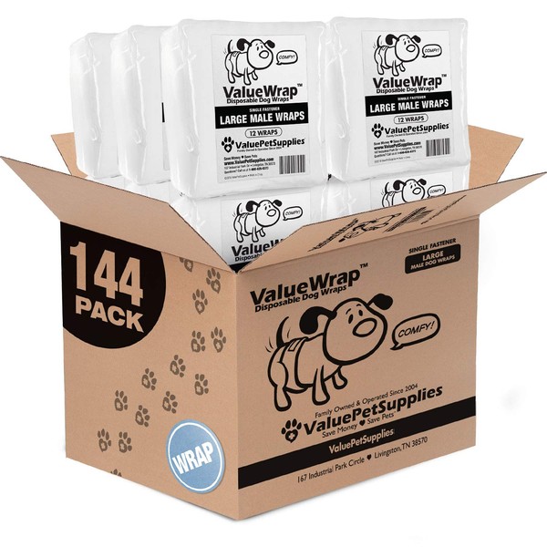 ValueWrap Male Wraps, Disposable Dog Diapers, 1-Tab Large, Lavender, 144