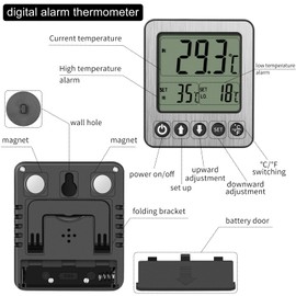 Refrigerator Thermometer Freezer Alarm Digital Freezer Thermometer Fridge Thermometer with Extra Sensor high and Low Temperature Alarm (2, White, Small,10)