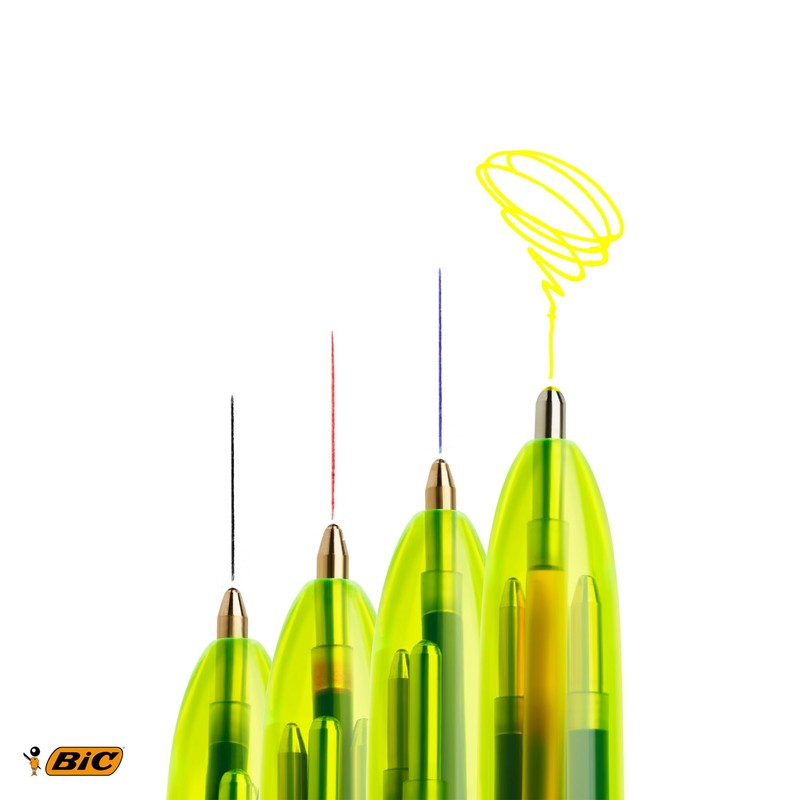 BIC 4 Colours Fluo Ballpoint Pen Black, Blue, Red and