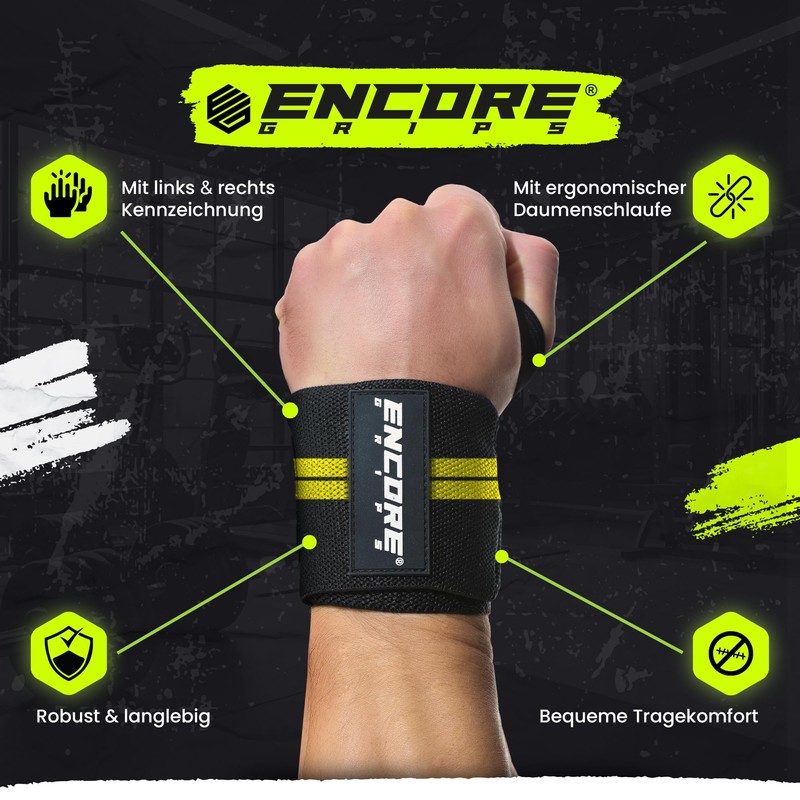 Encore Grips® Wrist Wraps for Bodybuilding, Weight Training, Crossfit, Strength