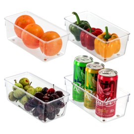 Kurtzy 4 Pack Kitchen Fridge & Cupboard Storage Trays - 20cm/7.87 Inches Overall Length - Clear Plastic Refrigerator Bins - Bathroom, Pantry, Drawer, Freezer and Home Storage Organiser Containers