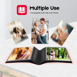 Small Photo Album 4x6 Photos Black Inner Page with Strong Elastic band, Each Small Album Holds 64 Photos, 4x6 Mini Book Photo Pictures Album Birthday Christmas Photo Albums Wedding Anniversary (Pink)