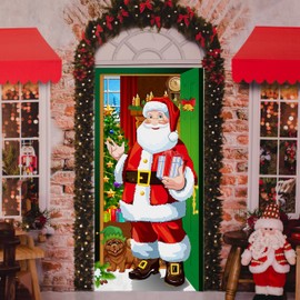 PHOGARY Christmas Door Cover Christmas Door Decorations, Large Fabric Christmas Santa Claus Door Cover Xmas Door Hanging Backdrop Banner for Front Door Porch Indoor Outdoor Christmas Decoration,6x3 Ft