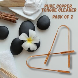 Copper Tongue Cleaner (Pack of 2) - Reduces Bad Breath & Becterial Load - Supports Digestive Health | Wide & Soft Edge Span - Non Slippery Flexible Handle - Easy & Safe to Use by Raj Gharana Metals