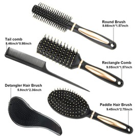 Halinuia Kämme und Haarbürsten, Entwirrungsbürste, runde Bürste, Kamm mit engen Zähnen, professionelles Friseurbürsten-Set für langes, dickes und feines lockiges Haar, (schwarz)