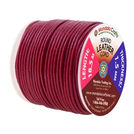 Mandala Crafts - Cuerda redonda de piel vacuno auténtico borgoña para hacer joyas, cuerda de piel Kumihimo, cordón de piel borgoña, cordón de piel de 20 yardas, 1,5 mm