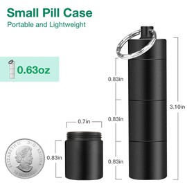 Opret Keychain Pill Holder, 3 Compartments Metal Small Pill Case, Waterproof Portable Travel Pill Box, Pill Container for Purse (Black)