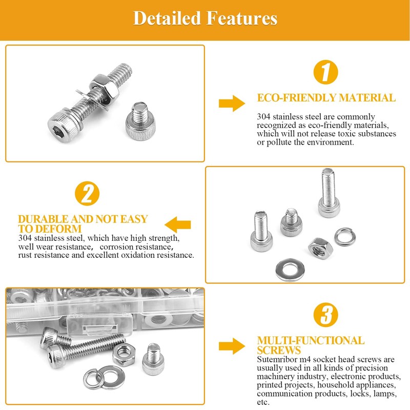 356 Pieces M4 Screws Nuts Washers Set, Sutemribor M4 x