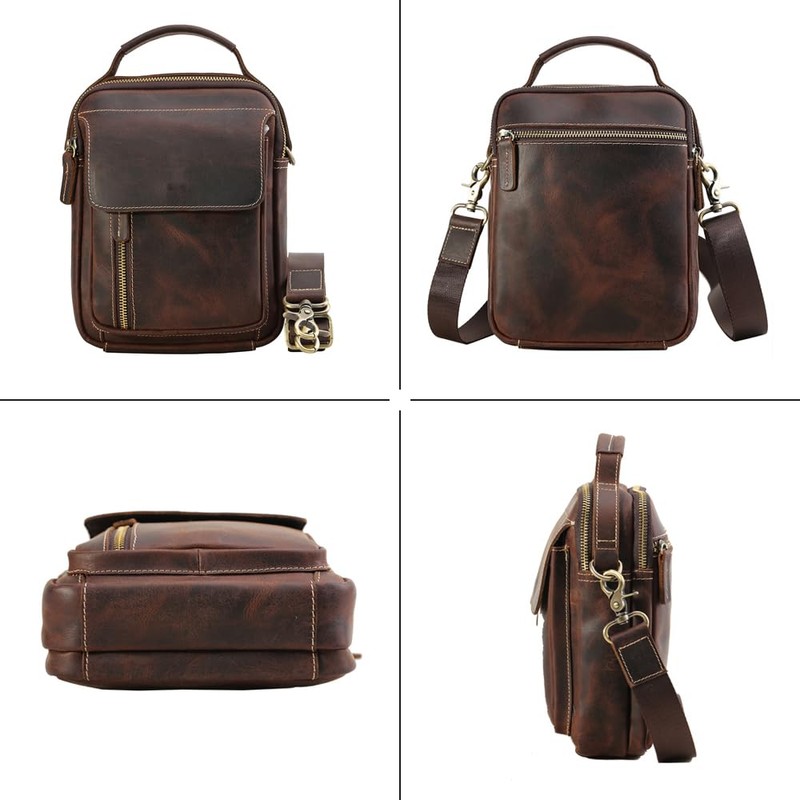 TIDING Vintage Leather Messenger Bag for Men Small Crossbody Shoulder