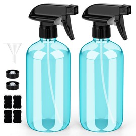 Bontip Glass Spray Bottle, Amber Glass Spray Bottle Set & Accessories for Non-toxic Window Cleaners Aromatherapy Facial hydration Watering Flowers Hair Care (2 Pack/16oz) (Amber) (Light Blue, 16 oz)