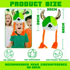 Irish Hat Cute with Braids Horns,St Patricks' Day Paddy's Day Hat Accessories,Deluxe Leprechaun Top Costume Headwear Velvet Hats,Irish Fancy Dress Costume Accessory Cosplay for Men and Women