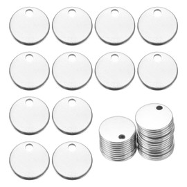 sourcing map 25Pcs Stainless Steel Blank Stamping Tag Engraved Stainless Steel Round Charm Pendant with Holes 8mm/0.31" Silver for Pendant Bracelet Necklace Jewelry Making Earring