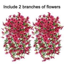 HyeFlora Artificial Flowers for Outdoors Fake Hanging Decoration, 2Pcs Hotpink Spring Decor, Realistic Plants, UV & Fading Resistant Silk Flower for Porch Patio Balcony Planter Yard