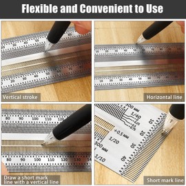 T‑Type Scale Ruler 300mm Stainless Steel Scribing Rulers T-Shaped Metric Hole Ruler Woodworking Marking Tools with Mechanical Pencil and Refills for Carpenter Draft Marking and Positioning