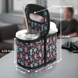 Cup Drink Carrier with Handle, Reusable Coffee Cup Holder for Hot or Cold Drinks, On-The-go Water Bottle Cup Caddy with Adjustable Dividers