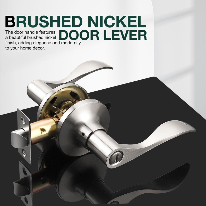 GOBEKOR 4 Pack Privacy Door Levers Brushed Nickel Privacy Door