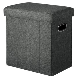 COSYLAND Ottoman with Storage Collapsible Fabric Ottoman Footrest Foot Stool Ottoman for Room Small Slim Tall Folding Ottoman Furniture with Handles Lid Toy Chest Linen Gray 16.5x16.5x10.6in Charcoal