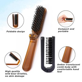 Foldable Hair Brush,Collapsable Portable Pocket Boar Bristle Hair Brush,Mini Folding Hairbrush Comb,Small Mini Compact Hairbrush Pocket Size Comb,Travel Folding Hair Brush (Brown)