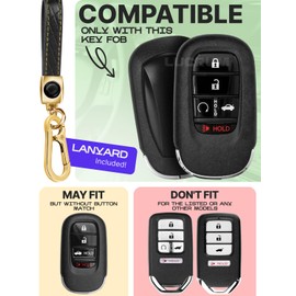 Lucrum Compatible with Honda Key Fob Cover & Leather Keychain - TPU Keyfob Case for Accord Civic CR-V SE LX HR-V Pilot (2022-2025) - Black and Gold