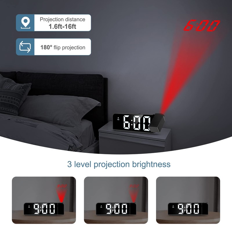 Ankilo 180° Projection Alarm Clock, Newest Alarm Clock Bedside with