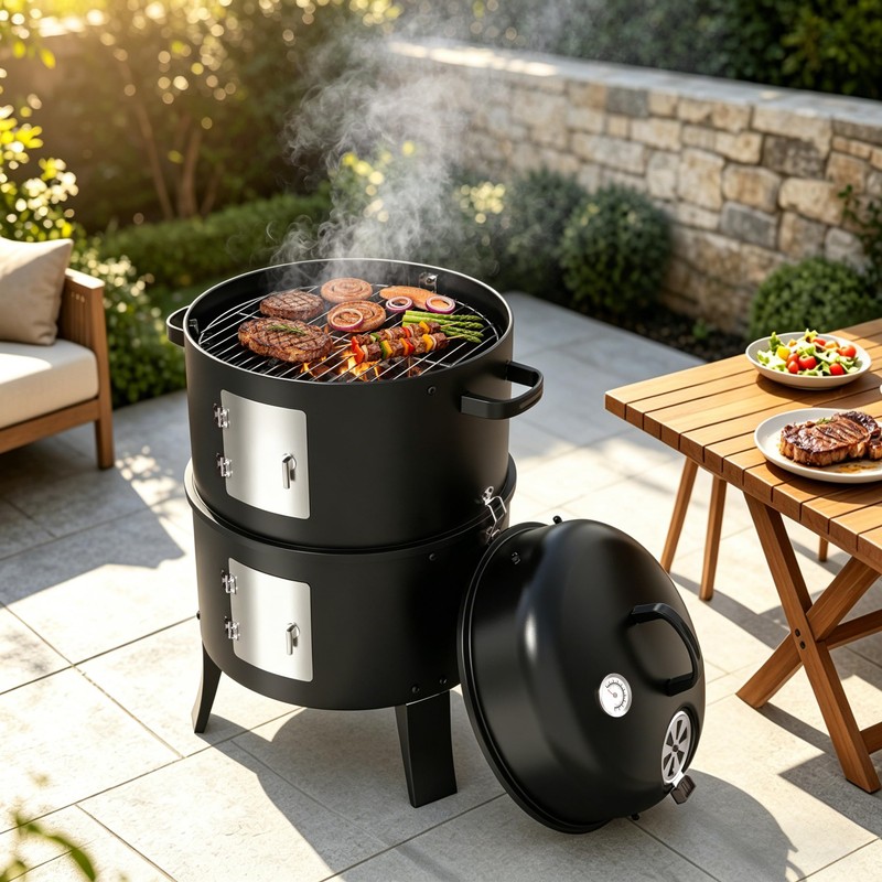 18 Inch Vertical Charcoal Smoker, 3-in-1 Heavy Duty