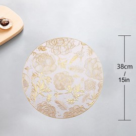 pigchcy Gold Round Placemats Set of 8 Metallic Rose Pressed Vinyl Dining Table Mats Farmhouse Kitchen 15inches Table Setting Centerpiece Decoration