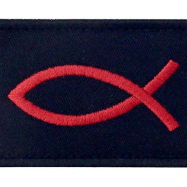 Jesus Fish Ixis Embroidered Velcro Patch, Red and Black