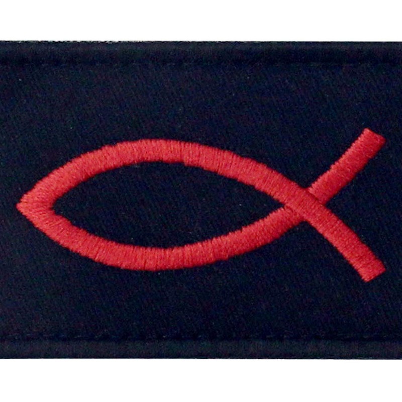 Jesus Fish Ixis Embroidered Velcro Patch, Red and Black