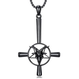 MEIDERBO Satan Baphomet Necklace 925 Sterling Silver Satanic Goat Head Pendant Necklace Gothic Inverted Cross Jewelry Gifts for Men