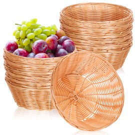 12 Pcs Woven Bread Baskets Bulk 7 Inch Plastic Round Basket Woven Small Baskets for Gifts Empty Bread Serving Baskets for Food Fruit Easter Kitchen Restaurant Centerpiece Display Christmas Vegetables